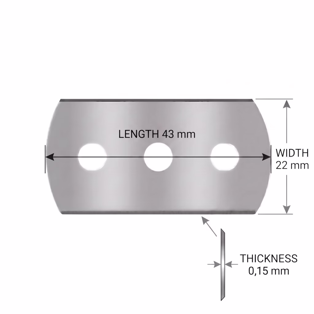XK-R115RC 3-Hole | Double Edge | Tungsten Carbide | 43 x 22 x 0.15 mm | Round Corners - Image 2
